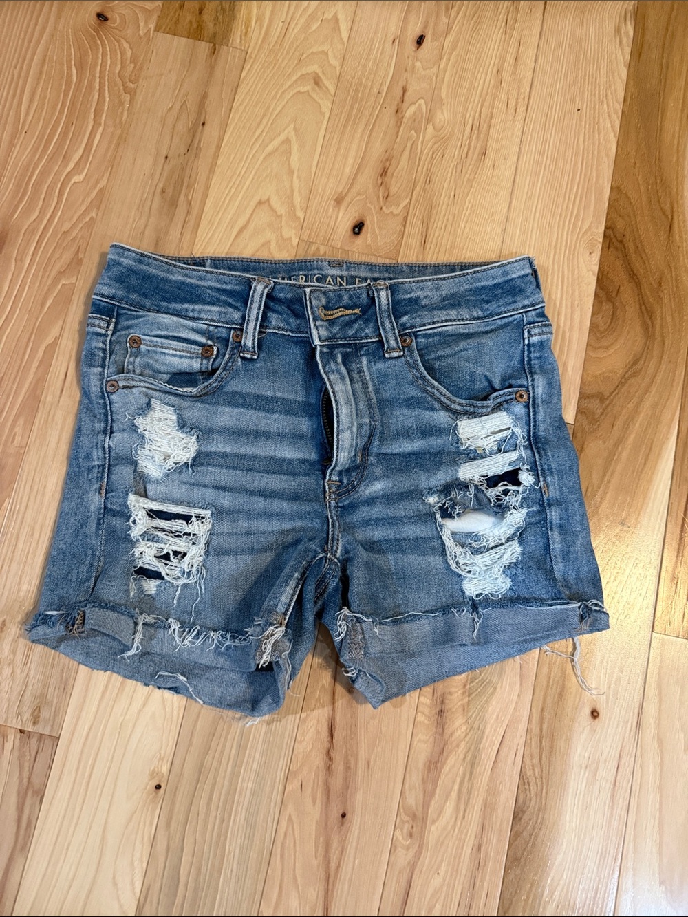 American Eagle Outfitters Next Level Stretch Distressed Frayed Hem Jean Shorts